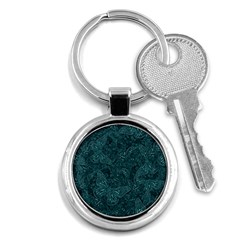 Dark Teal Butterfly Pattern Key Chain (round) by SpinnyChairDesigns