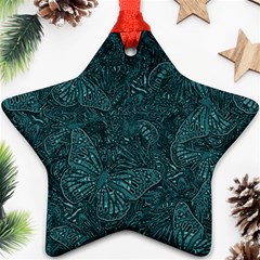 Dark Teal Butterfly Pattern Star Ornament (two Sides) by SpinnyChairDesigns