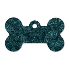 Dark Teal Butterfly Pattern Dog Tag Bone (two Sides) by SpinnyChairDesigns