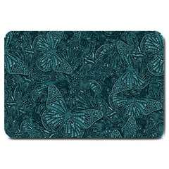 Dark Teal Butterfly Pattern Large Doormat  by SpinnyChairDesigns