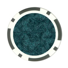 Dark Teal Butterfly Pattern Poker Chip Card Guard by SpinnyChairDesigns