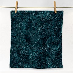 Dark Teal Butterfly Pattern Face Towel by SpinnyChairDesigns