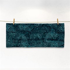 Dark Teal Butterfly Pattern Hand Towel by SpinnyChairDesigns