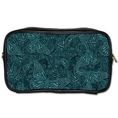 Dark Teal Butterfly Pattern Toiletries Bag (one Side) by SpinnyChairDesigns