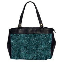 Dark Teal Butterfly Pattern Oversize Office Handbag (2 Sides) by SpinnyChairDesigns