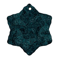 Dark Teal Butterfly Pattern Snowflake Ornament (two Sides) by SpinnyChairDesigns