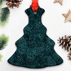 Dark Teal Butterfly Pattern Christmas Tree Ornament (two Sides) by SpinnyChairDesigns