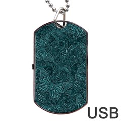 Dark Teal Butterfly Pattern Dog Tag Usb Flash (one Side) by SpinnyChairDesigns