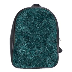 Dark Teal Butterfly Pattern School Bag (xl) by SpinnyChairDesigns