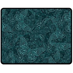 Dark Teal Butterfly Pattern Double Sided Fleece Blanket (medium)  by SpinnyChairDesigns