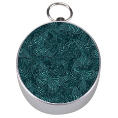 Dark Teal Butterfly Pattern Silver Compasses by SpinnyChairDesigns