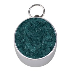 Dark Teal Butterfly Pattern Mini Silver Compasses by SpinnyChairDesigns