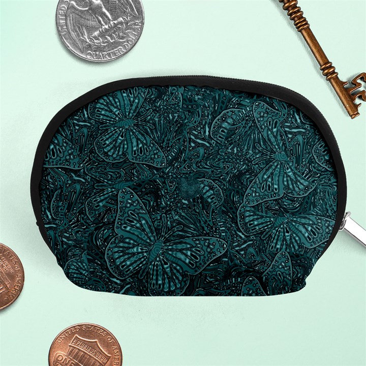 Dark Teal Butterfly Pattern Accessory Pouch (Medium)