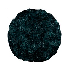 Dark Teal Butterfly Pattern Standard 15  Premium Flano Round Cushions by SpinnyChairDesigns