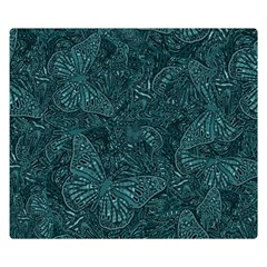 Dark Teal Butterfly Pattern Double Sided Flano Blanket (small)  by SpinnyChairDesigns