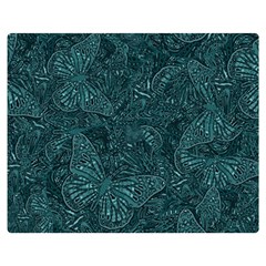 Dark Teal Butterfly Pattern Double Sided Flano Blanket (medium)  by SpinnyChairDesigns