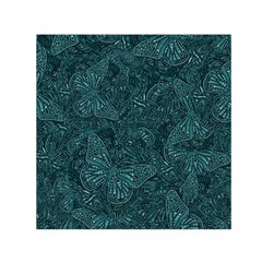 Dark Teal Butterfly Pattern Small Satin Scarf (square) by SpinnyChairDesigns