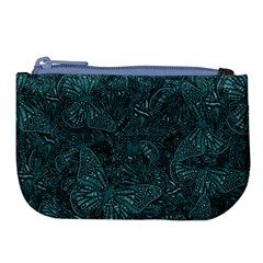 Dark Teal Butterfly Pattern Large Coin Purse by SpinnyChairDesigns