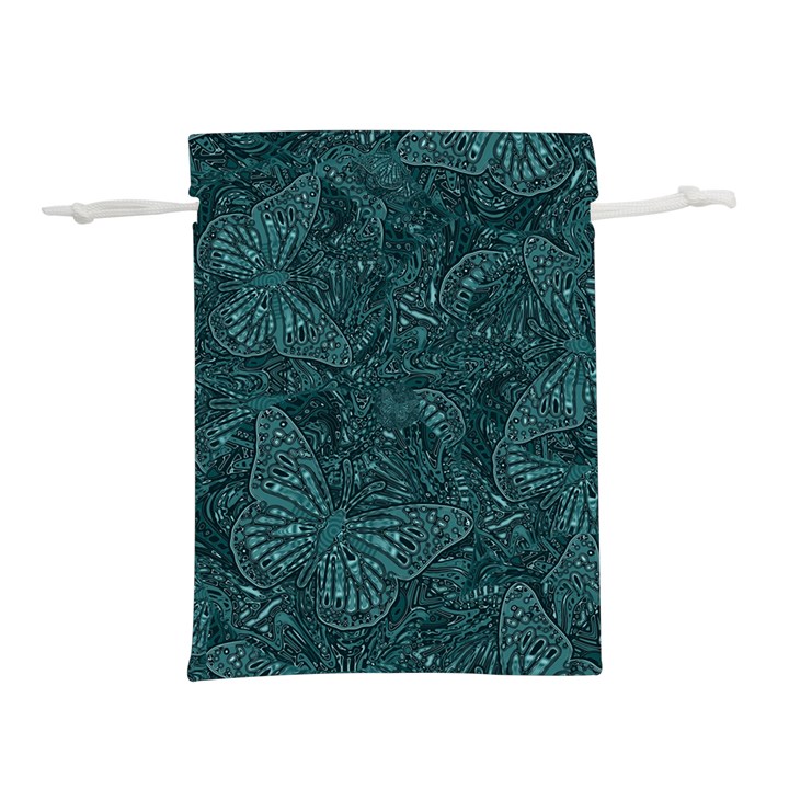 Dark Teal Butterfly Pattern Lightweight Drawstring Pouch (S)