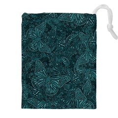 Dark Teal Butterfly Pattern Drawstring Pouch (5xl) by SpinnyChairDesigns