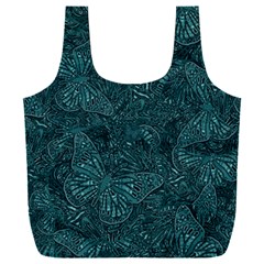 Dark Teal Butterfly Pattern Full Print Recycle Bag (xxxl) by SpinnyChairDesigns