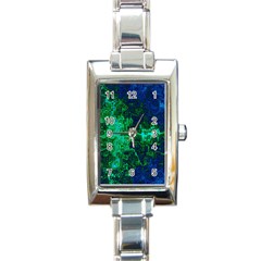 Abstract Green And Blue Techno Pattern Rectangle Italian Charm Watch by SpinnyChairDesigns