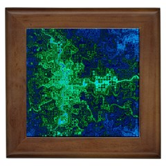 Abstract Green And Blue Techno Pattern Framed Tile by SpinnyChairDesigns