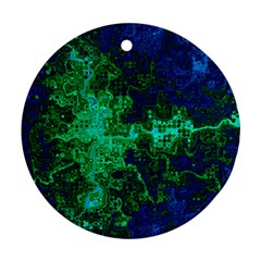 Abstract Green And Blue Techno Pattern Ornament (round) by SpinnyChairDesigns