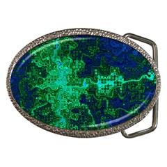 Abstract Green And Blue Techno Pattern Belt Buckles by SpinnyChairDesigns