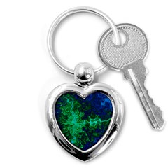 Abstract Green And Blue Techno Pattern Key Chain (heart) by SpinnyChairDesigns