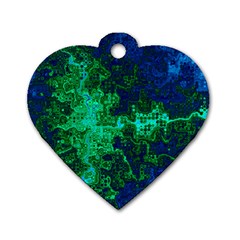 Abstract Green And Blue Techno Pattern Dog Tag Heart (two Sides) by SpinnyChairDesigns