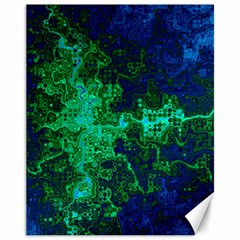 Abstract Green And Blue Techno Pattern Canvas 11  X 14  by SpinnyChairDesigns