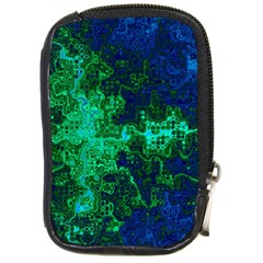 Abstract Green And Blue Techno Pattern Compact Camera Leather Case by SpinnyChairDesigns