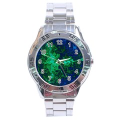 Abstract Green And Blue Techno Pattern Stainless Steel Analogue Watch by SpinnyChairDesigns