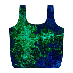 Abstract Green And Blue Techno Pattern Full Print Recycle Bag (l) by SpinnyChairDesigns