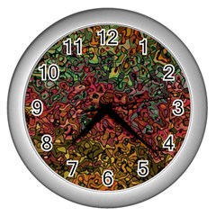 Stylish Fall Colors Camouflage Wall Clock (silver) by SpinnyChairDesigns