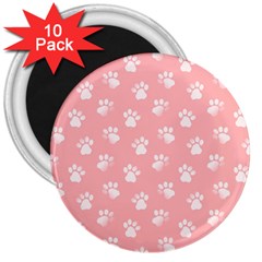 Animal Cat Dog Prints Pattern Pink White 3  Magnets (10 Pack)  by SpinnyChairDesigns