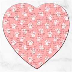 Animal Cat Dog Prints Pattern Pink White Jigsaw Puzzle (heart) by SpinnyChairDesigns