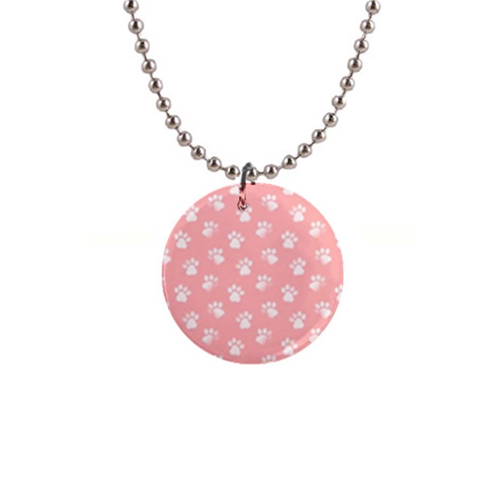 Animal Cat Dog Prints Pattern Pink White 1  Button Necklace