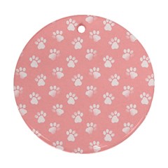 Animal Cat Dog Prints Pattern Pink White Round Ornament (two Sides) by SpinnyChairDesigns