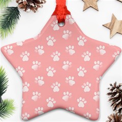 Animal Cat Dog Prints Pattern Pink White Star Ornament (two Sides) by SpinnyChairDesigns