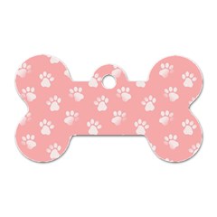 Animal Cat Dog Prints Pattern Pink White Dog Tag Bone (two Sides) by SpinnyChairDesigns