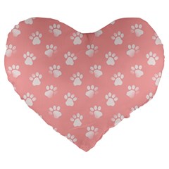 Animal Cat Dog Prints Pattern Pink White Large 19  Premium Heart Shape Cushions by SpinnyChairDesigns