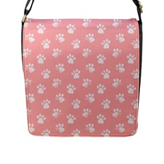 Animal Cat Dog Prints Pattern Pink White Flap Closure Messenger Bag (l) by SpinnyChairDesigns