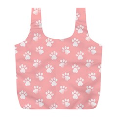 Animal Cat Dog Prints Pattern Pink White Full Print Recycle Bag (l) by SpinnyChairDesigns