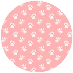 Animal Cat Dog Prints Pattern Pink White Wooden Puzzle Round by SpinnyChairDesigns