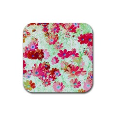  Cosmos Flowers Red Rubber Coaster (square)  by DinkovaArt