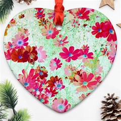  Cosmos Flowers Red Heart Ornament (two Sides) by DinkovaArt