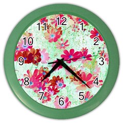  Cosmos Flowers Red Color Wall Clock by DinkovaArt