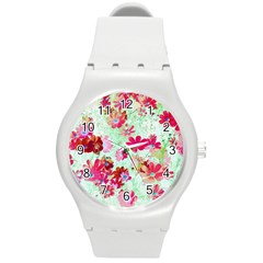  Cosmos Flowers Red Round Plastic Sport Watch (m) by DinkovaArt